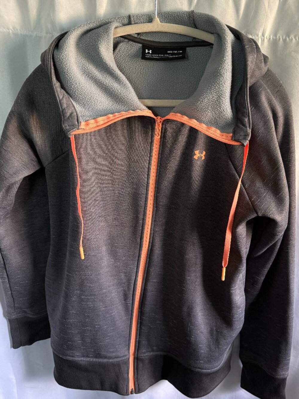 Under Armour ColdGear Women's Medium Gray Peach Full Zip Fleece Hoodie Jacket